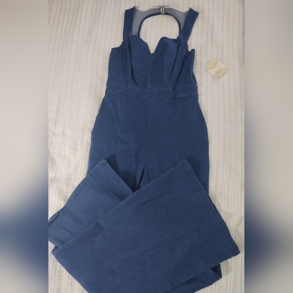 Elephant Leg Denim Jumpsuit - Picture 1 of 7